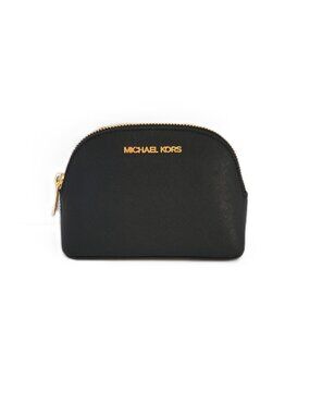 Michael Kors Jet Set Travel Medium Pouch Case Cosmetic Makeup Bag Black Leather